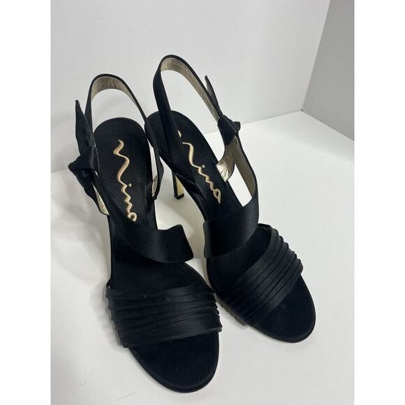 Black NINA Sz 10 M Satin Heels Strappy Excellent Condition EU40 Wedding Classy - Picture 5 of 7